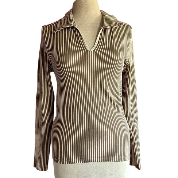 Womens Top Size XL Tan Long Sleeve Minimalist Collar Structured Business Casual - Picture 1 of 8